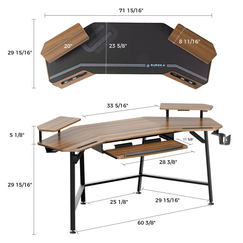 Inbox Zero Mariandi 72" Studio Desk with Keyboard Tray, Walnut/Black