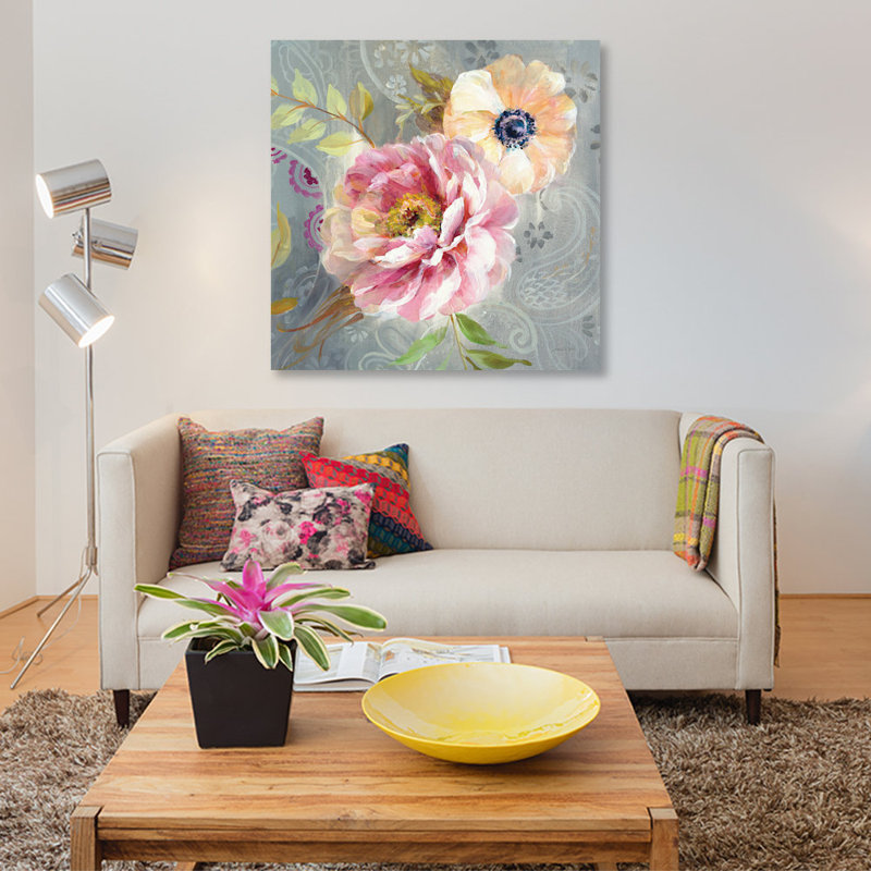 «Peony And Paisley III», reproduction d'impression sur toile tendue, H 37 po x l 37 po x P 1,5 po, Toile tendue, Pas de tapis