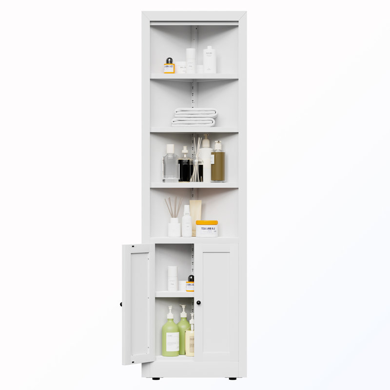 Armoire de rangement de coin de salle de bain autoportante à 5 niveaux avec 2 portes et tablettes réglables, White
