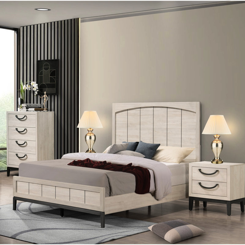 2 Drawer Nightstand In Contemporary Style - Solid Wood Beige White Bedroom Furniture And Drawers Function
