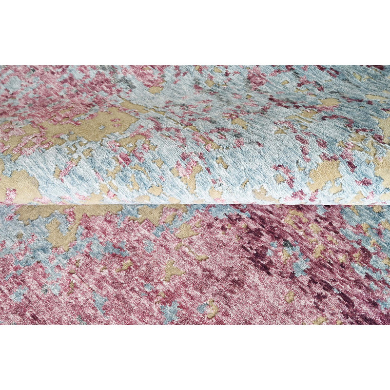 Hand Knotted Abstract Area Rug in Beige/Lilac, Rectangle 10' x 14'