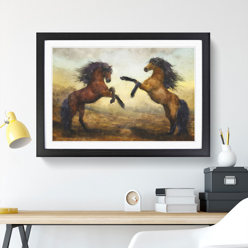 Two Wild Stallion Horses - Framed Print, 24cm H x 33cm W x 2cm D, Black Framed