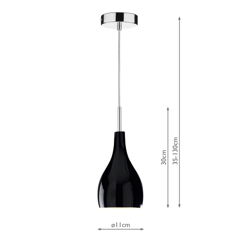 Cremorne 1 - Light Chrome Dome Pendant, Black