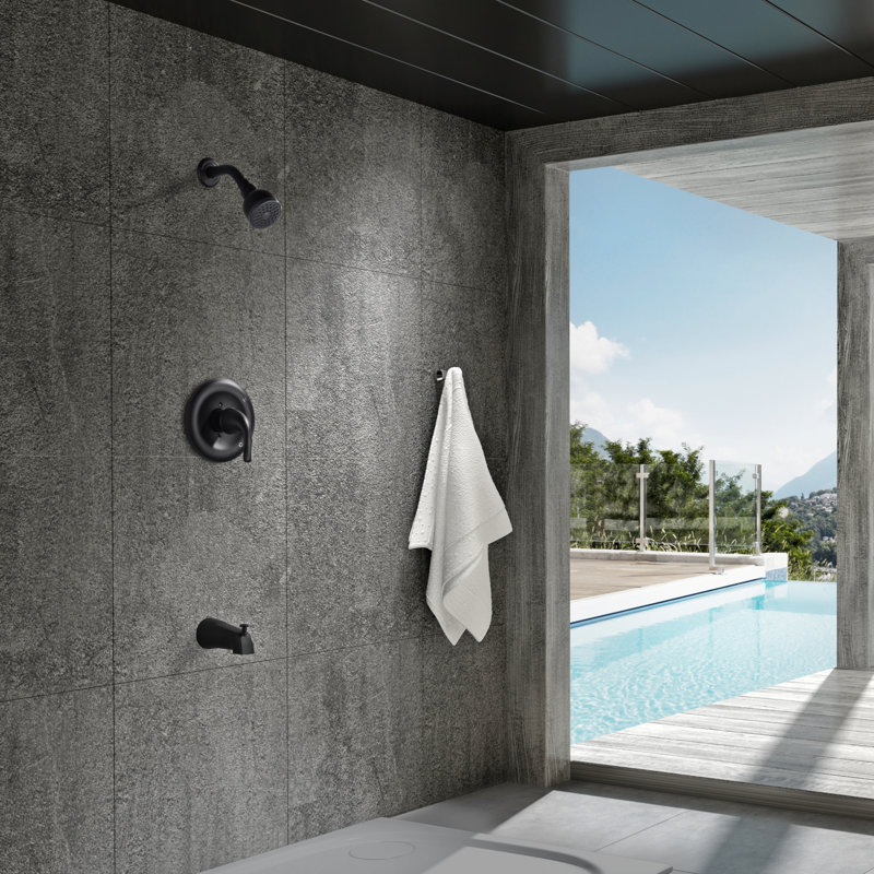 Système de garniture de douche Nita Vantage: pomme de douche ronde, ensemble de poignée simple, bec de baignoire et valve brute inclus - noir mat