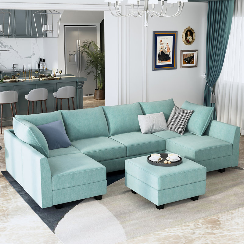 Nikitas U shaped Modular Sectional Sofa with Reversible Chaise, Blue