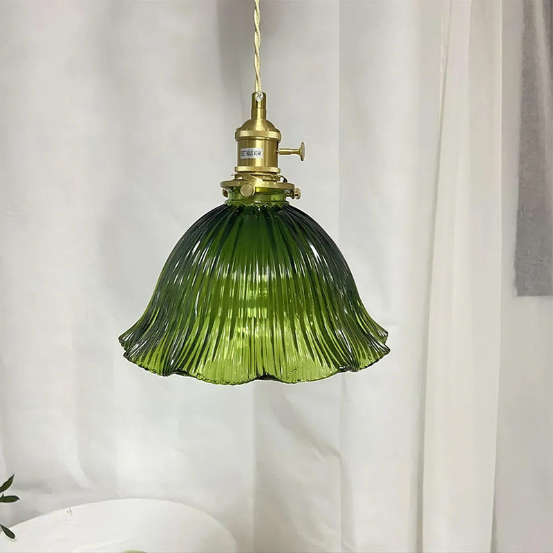Luminaire suspendu à abat-jour en verre Flower, Vert