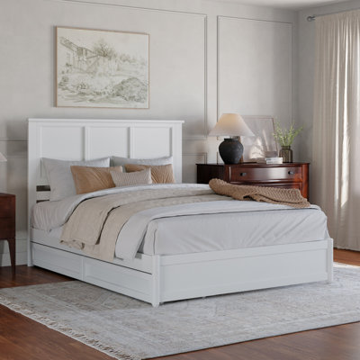 Ashante Solid Wood Storage Platform Bed with Footboard & Under Bed Drawers