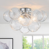 Plafonnier semi-encastré 3 lumières à intensité variable avec boule en verre tourbillon Ahona