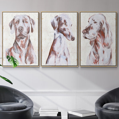 «Sitting Dog I», ensemble de 3 toiles encadrées