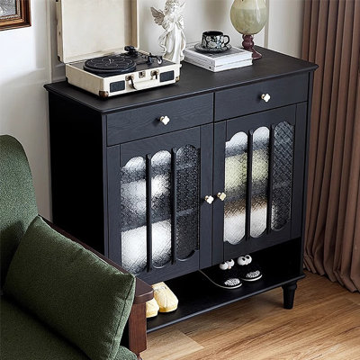 Elegant Black Cabinet with Glass Doors