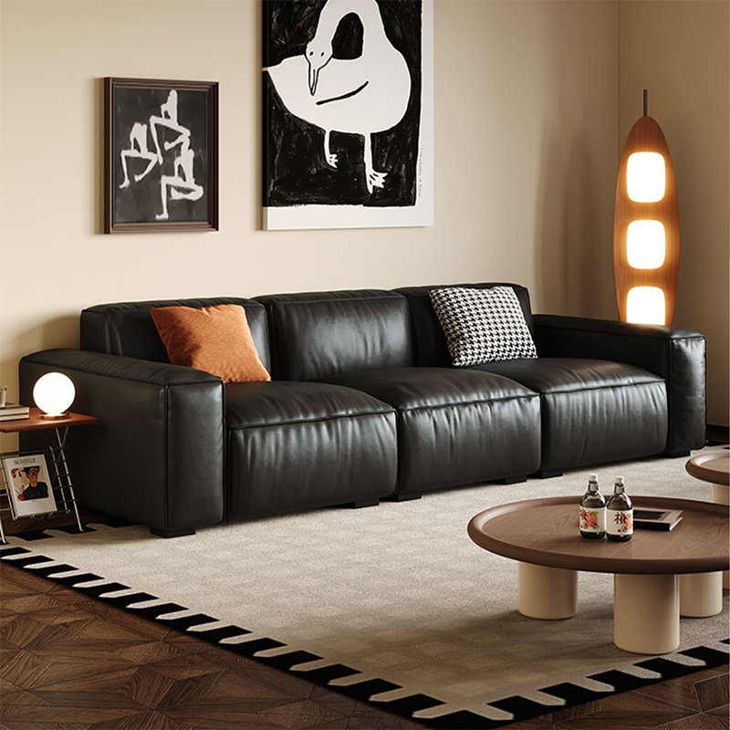 Canapé modulaire 110,24 po en cuir véritable noir