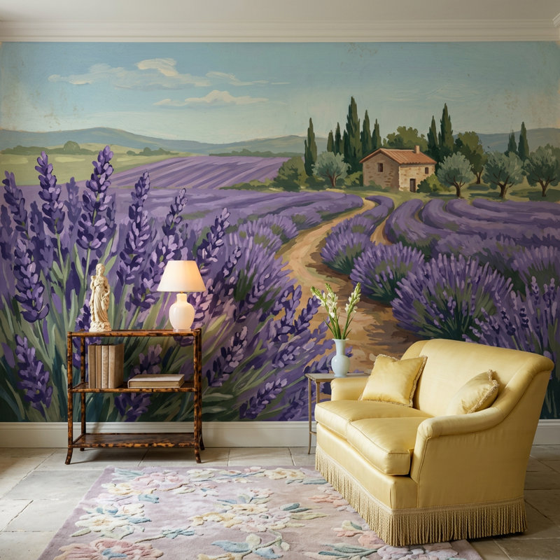 Papier peint lavande rustique campagne champêtre amovible, 200 po x 120 po, Non tissé