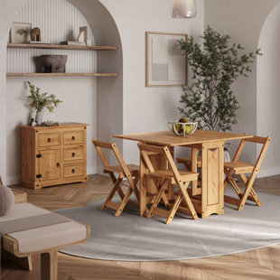 Santos Corona Solid Wood Farmhouse Set One Buffet Cabinet Sideboard And One Drop Leaf Folding Dining Set
