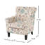 Fauteuil d'appoint décoratif, accoudoirs roulés classiques, tissu floral blanc et bleu