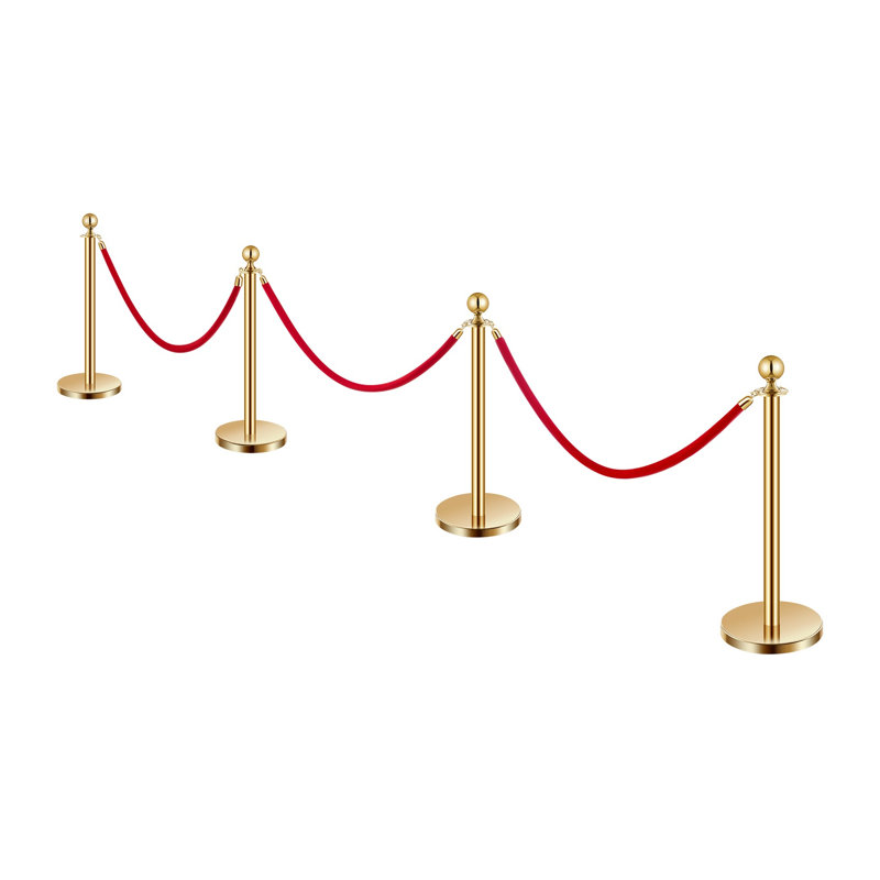 Ensemble de colonnes de luxe en or avec cordes en velours rouge - Barrières de contrôle des foules en acier inoxydable pour les mariages, les événements et les tapis rouges