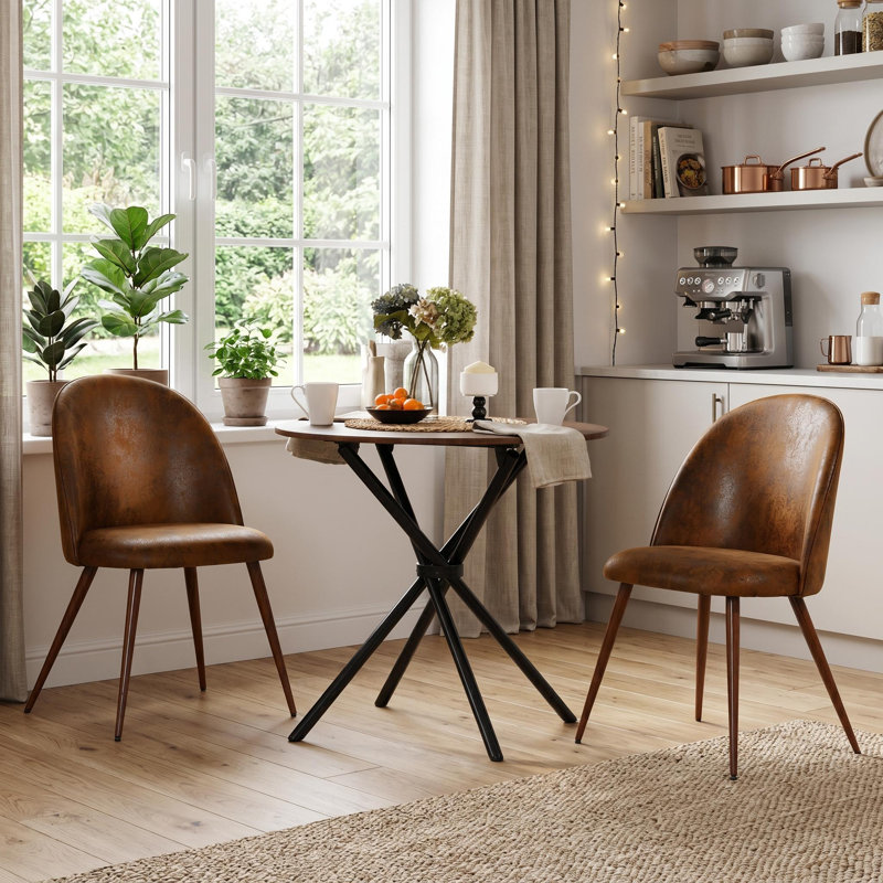 Ensemble de table de salle à manger 3 pièces 31,5 po avec 2 chaises rembourrées Maycel, Brun, Brun rétro
