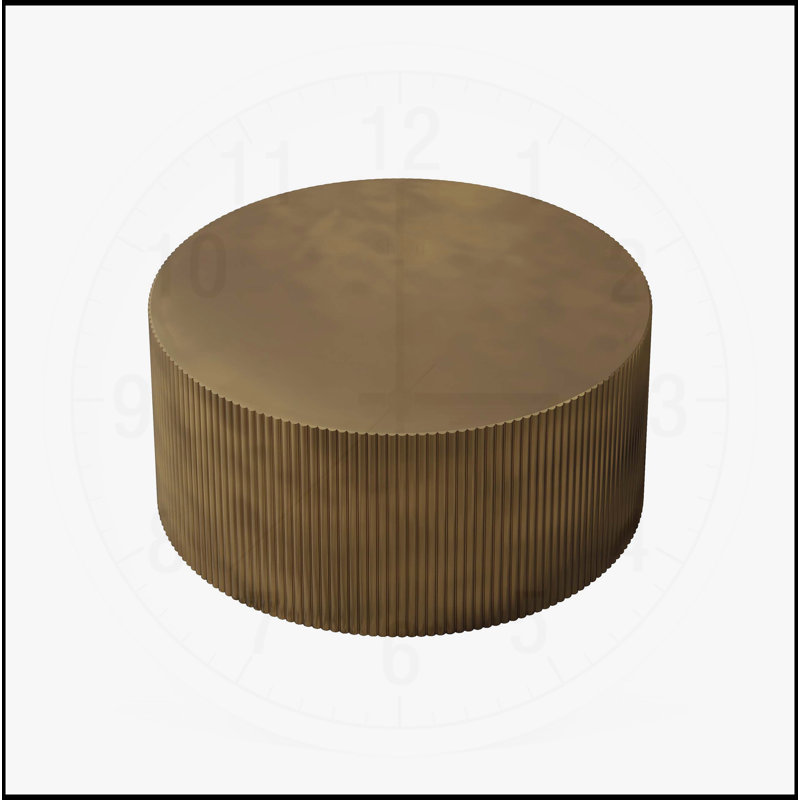 35.83 Inch Minimalist Wave Stripe Round Coffee Table, Drum Circle Design for Living Room and Bedroom, Antique Gold