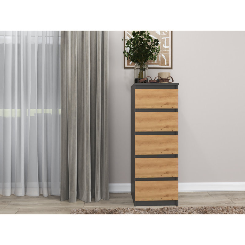 Goggans 40cm W 5 - Drawer Chest of Drawers, Anthracite/Artisan