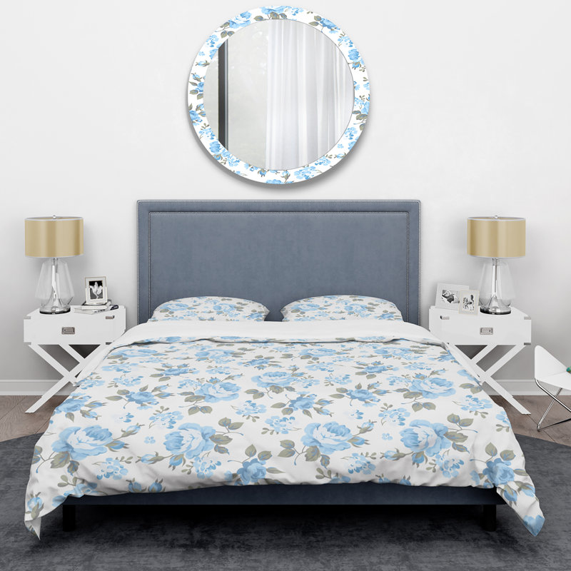 Floral Blue Roses - Ensemble de housse de couette floral - Polyester microfibre