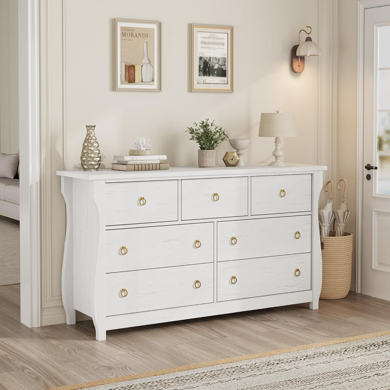 6-Drawer White Wooden Dresser, 47-Inch Storage Chest for Bedroom, Living Room, or Entryway, White   