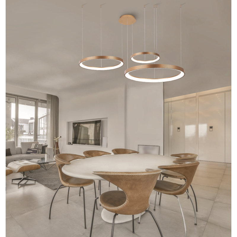 1 - Light LED Wagon Wheel Pendant, Gold