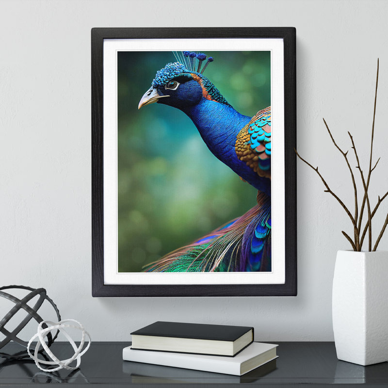 Captivating Peacock - Single Picture Frame Print, Black Framed, 34cm H x 25cm W x 2cm D