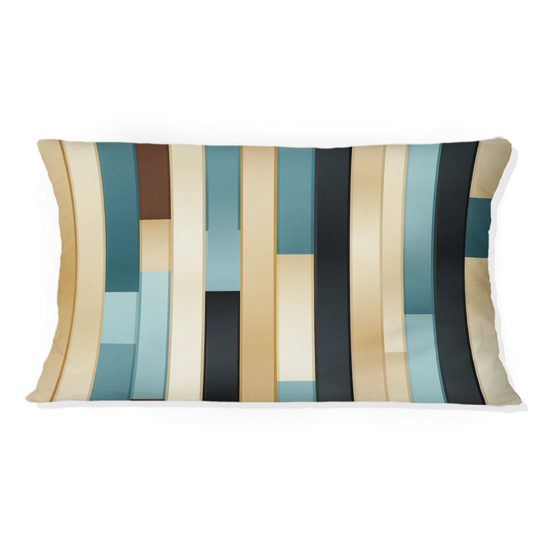 Oreiller en polyester rayé bleu et beige