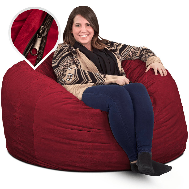  | Housse de remplacement pour fauteuil à billes de 4 pi seulement | Lavable amovible | Housse seulement, Bourgogne / suède