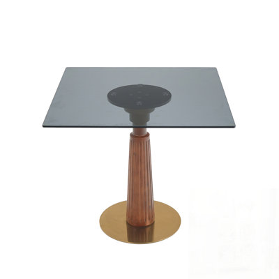 Modern Square Tempered Glass Dining Table with Wooden Leg and Base, Perfect for Small Spaces and Contemporary Decor