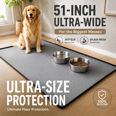 Tapis imperméable en silicone pour animaux de compagnie avec rebord surélevé, plateau d'alimentation XXL antidérapant et anti-déversement, protection de sol robuste pour grands chiens et bacs à litière pour chats, gris ou noir