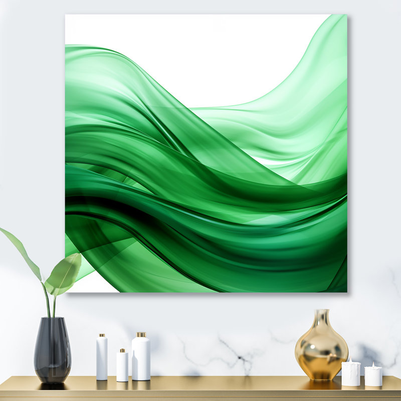 «Green and White Fractal Waves III», impression d'art mural en métal fractal, H 16 po x l 16 po