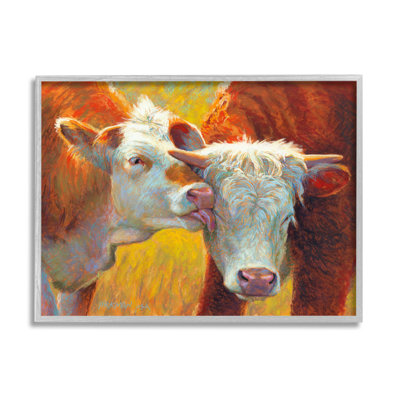 Vache léchant des animaux de ferme, estampe numérique par Rita Kirkman