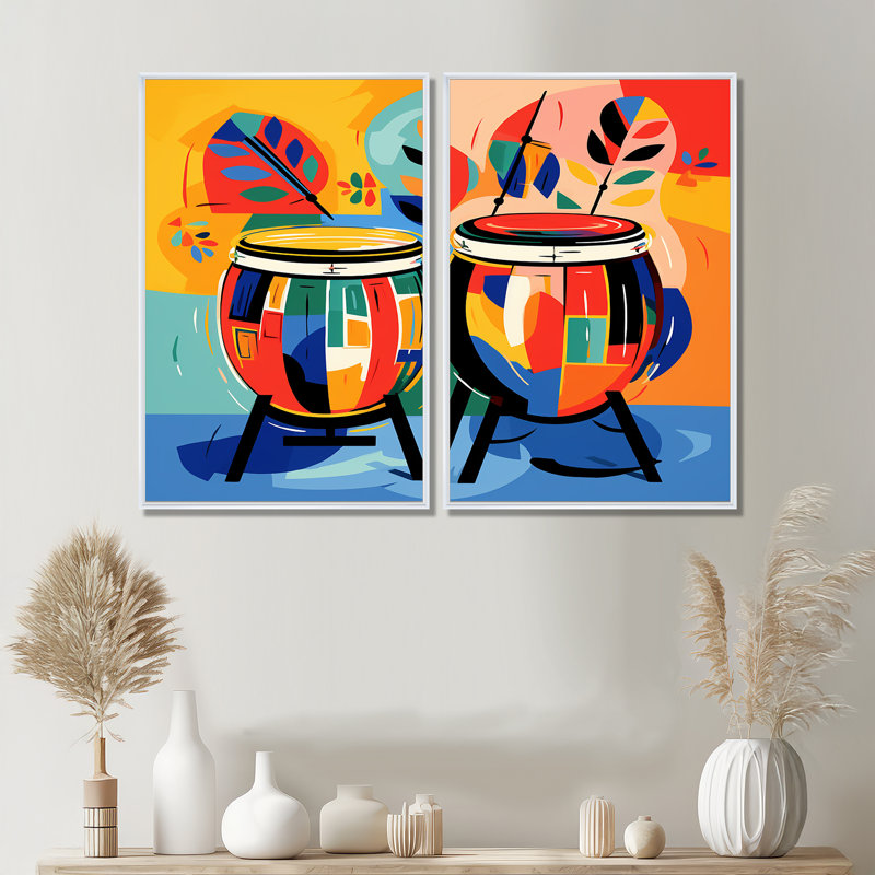 «Mexico Drums Music Instruments IV - Large Fruits», art mural, 36" H x 48" W, Impression encadrée flottante, White