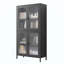 Armoire de rangement classique en métal avec 4 portes en verre et 4 tablettes avec armoire latérale pour bureau à domicile, cuisine, couloir plat, verre trempé plat