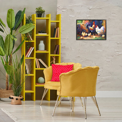 Stupell Industries Chicken Family Paint Splatter Giclee Art By Leon Devenice In Midnight Black Framed Giclee