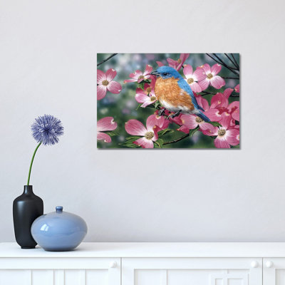 Bluebird/Pink Dogwood by William Vanderdasson - Wrapped Canvas Print