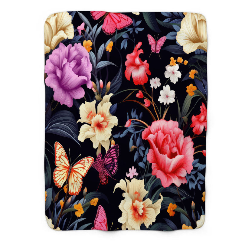 Jeté floral à oreilles - 1 pièce Sherpa B Premium, L 50 po x L 60 po