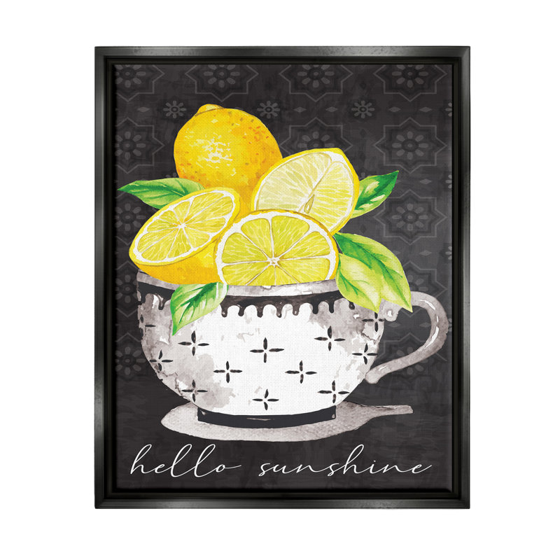 «Hello Sunshine Lemons in Teacup», art mural encadré sur toile flottante noire par ND Art, Cadre flottant noir de jais