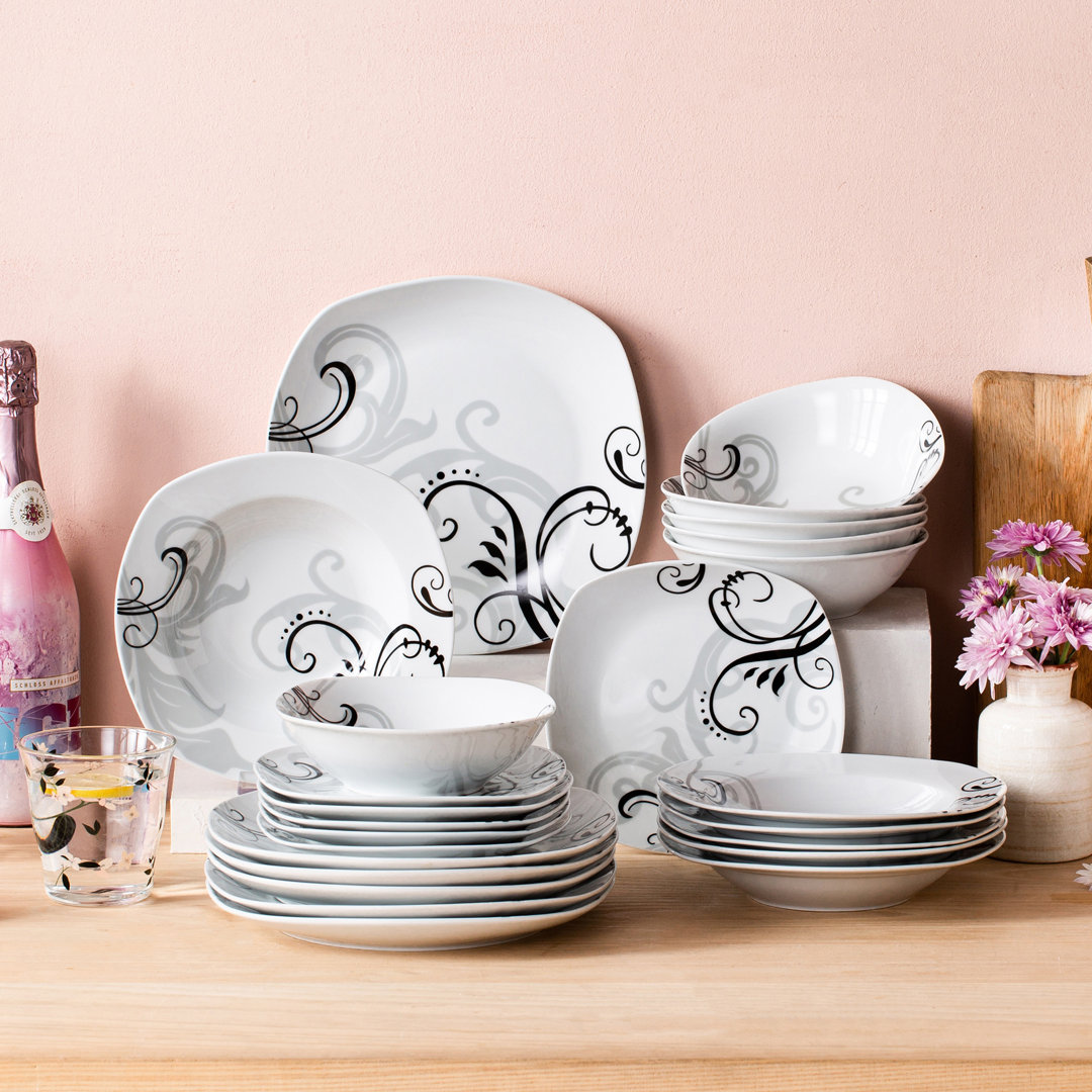 Zastrow 24 Piece Porcelain China Dinnerware Set - Service for 6 MALACASA