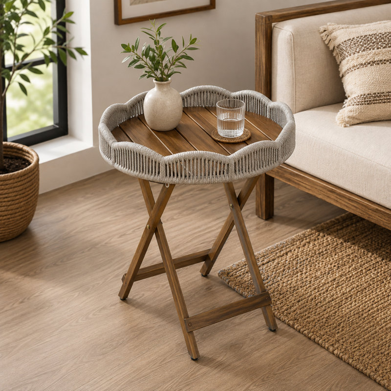 Petite table d'appoint Zenn Outdoor, Plateau gris clair / base brune
