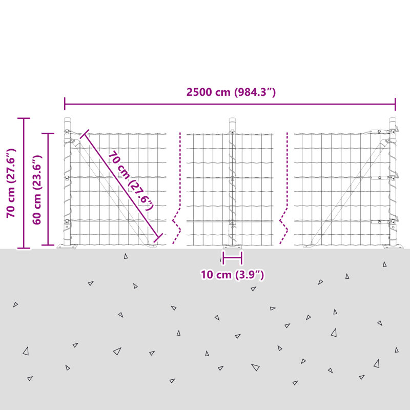 Fence with Post, Silver, 60 x 2500 x 0.2 cm