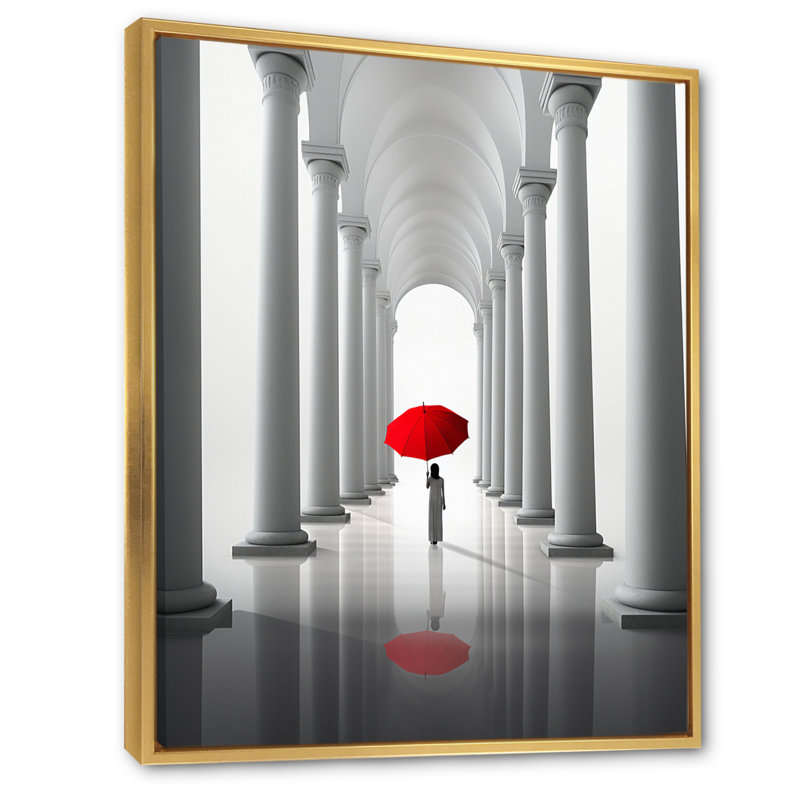 «The Red Umbrella Minimal Architecture I», reproduction sur toile, H 40 po x l 30 po x P 1,5 po, Cadre flottant doré