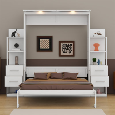 Murphy Bed Wall Bed With Shelves, Drawers And LED Lights by Red Barrel Studio
