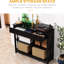 Console avec rangement supplémentaire, tiroir large noir et 2 tablettes ouvertes, structure en lattes de bois pour la décoration du couloir et l'intérieur moderne