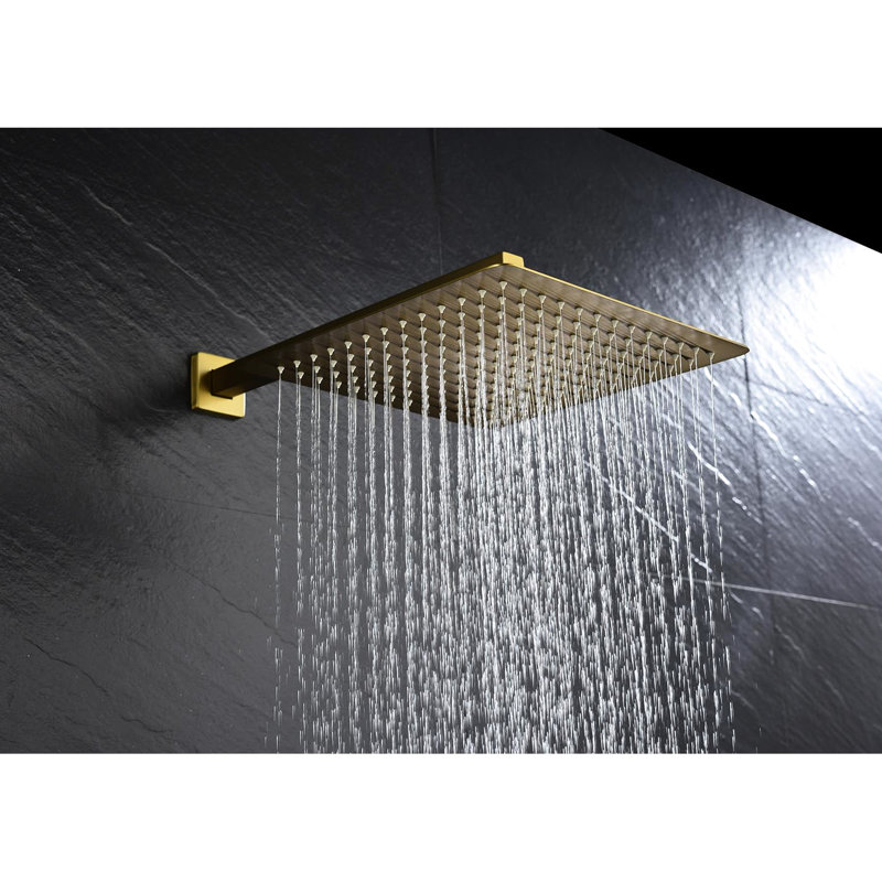 Wall Mounted 10" Rain Shower Head Installation With Mixer, Hose And Bracket, Components, Strong Water Discharge, Refreshing Bath, Brushed Gold, Bathroom Fixture Package Rainfall Kit, Quality