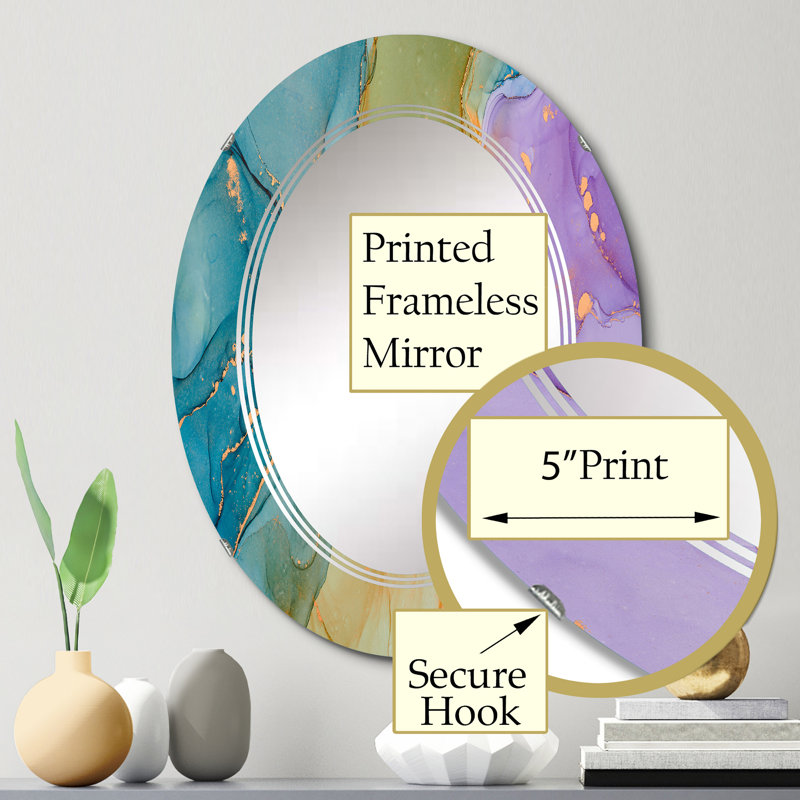 Miroir mural moderne bleu et mauve liquide, 30 po x 20 po