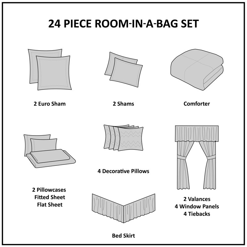 California King Black Microfiber 24-Piece Bedding Set