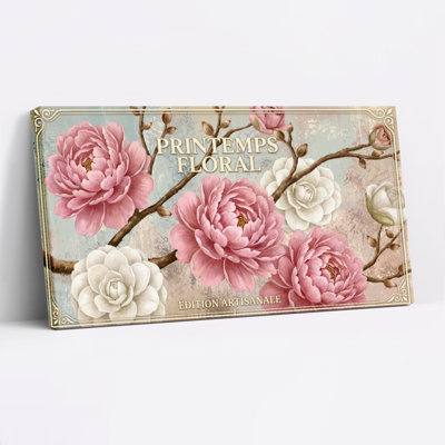 Tableau sur toile tendue représentant des pivoines et des fleurs de cerisier, de style vintage, idéal pour le salon, la chambre ou la décoration intérieure (1 pièce)