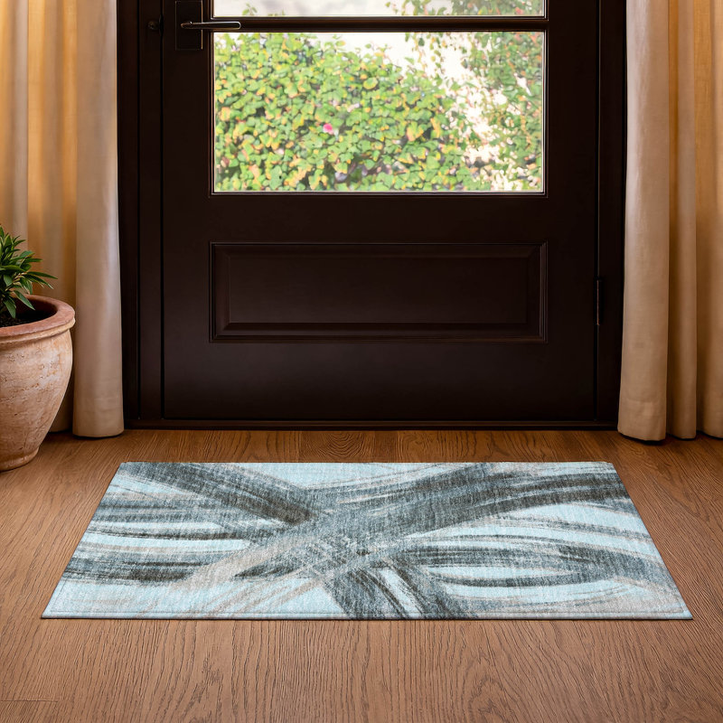Premium Machine Washable Mayfield AMF2421 Abstract Rug, Teal, 2'6" x 3'10"