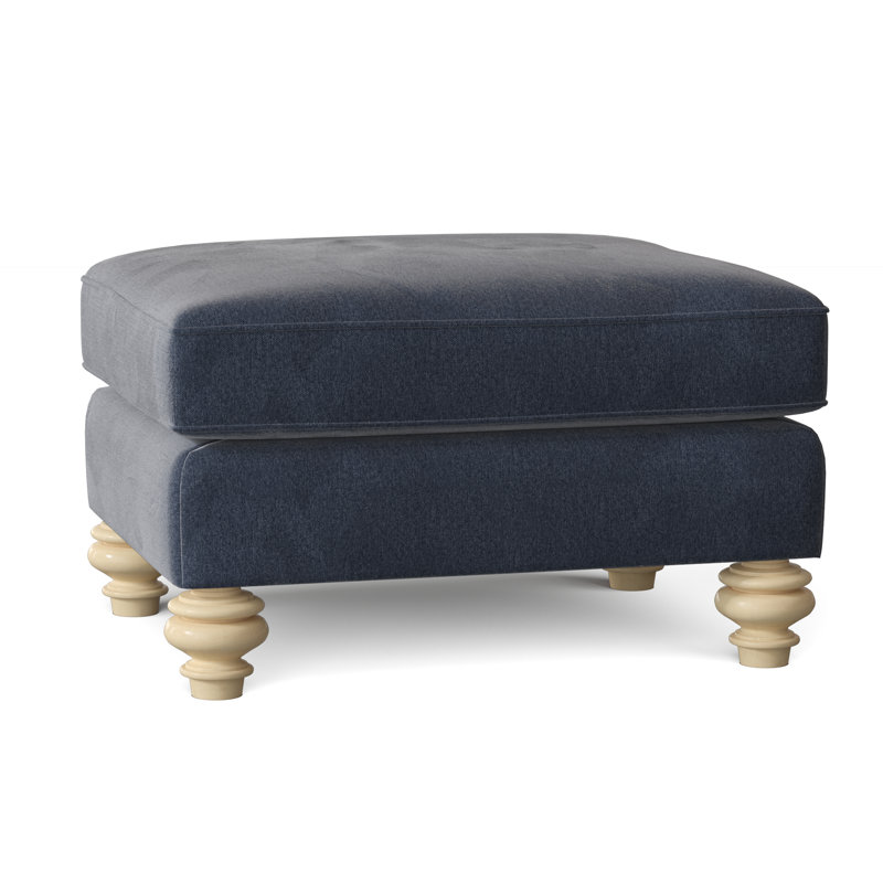 Repose-pieds Aleina, Velours performance bleu marine Tweetie 22, Lin